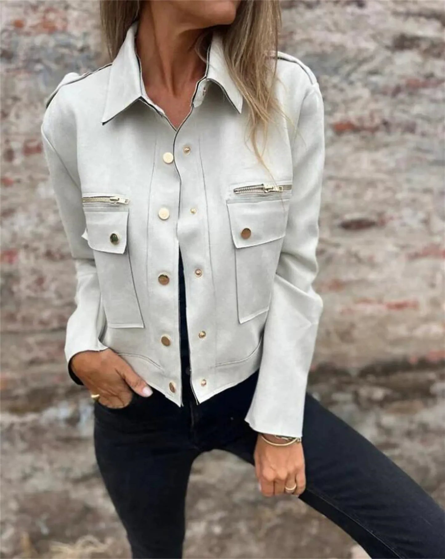 Fitted Suede Jacket for Women with Zip Front