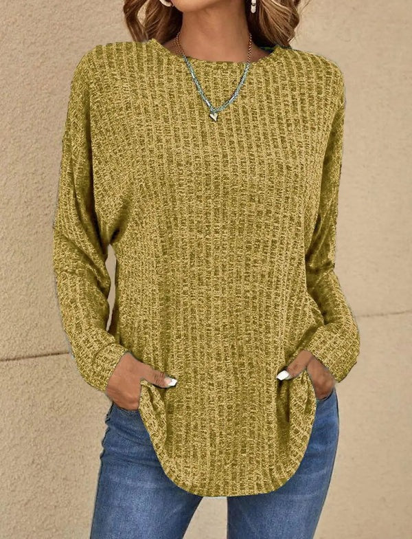 Casual Women's Ribbed Knit Long Sleeve Top