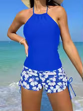Women's Floral Tankini Swim Set with Halter Top