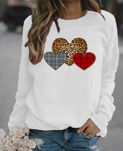 Comfy Women's Long Sleeve Heart Print Sweatshirt