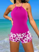 Women's Floral Tankini Swim Set with Halter Top