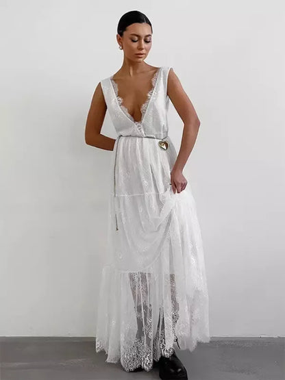 Chic Women's Lace Deep V Neck Summer Dress
