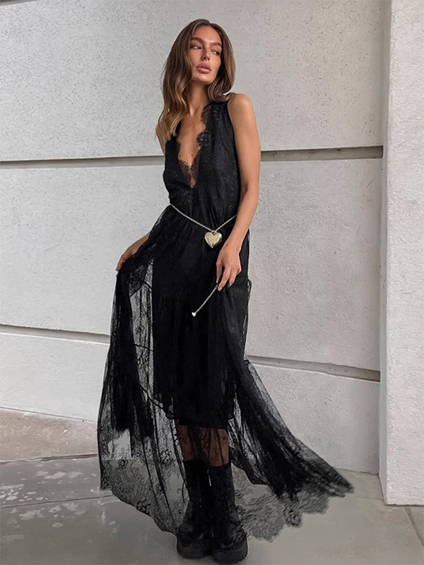 Chic Women's Lace Deep V Neck Summer Dress - Nocini