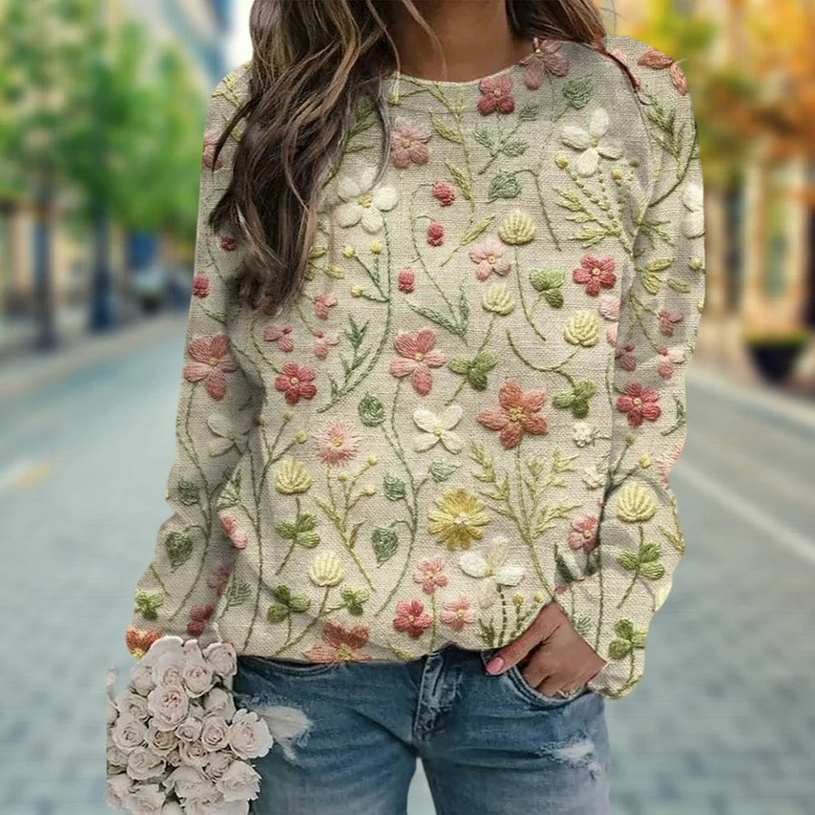 Soft Women's Knit Sweater with Floral Pattern - Nocini