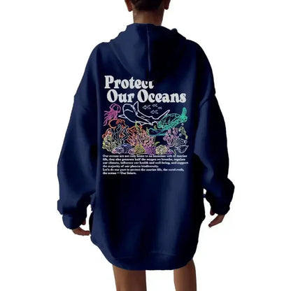 Relaxed Fit Women's Hoodie with Graphic Back Print