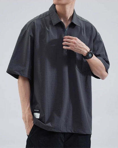 Relaxed Fit Zip Polo Shirt