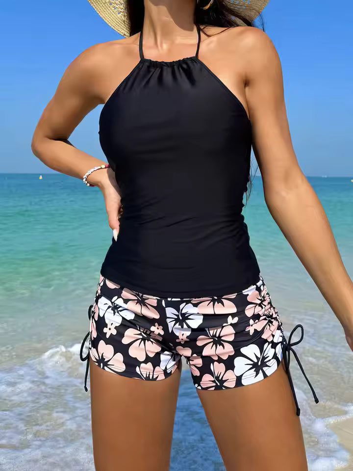 Women's Floral Tankini Swim Set with Halter Top - Nocini