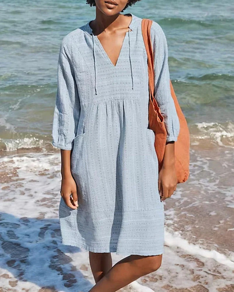 Casual V-Neck Dress for Women with Loose Fit Sleeves - Nocini