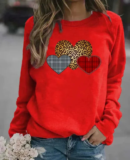 Comfy Women's Long Sleeve Heart Print Sweatshirt