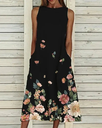 Loose Fit Summer Dress with Floral Pattern