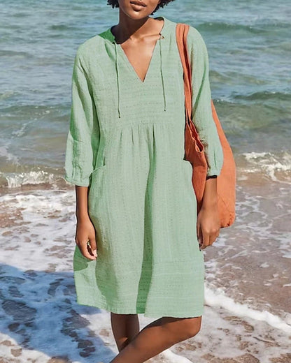 Casual V-Neck Dress for Women with Loose Fit Sleeves