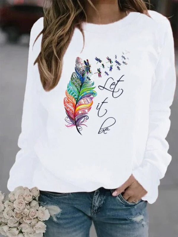 Cozy Women's Feather Print Long Sleeve Sweater - Nocini