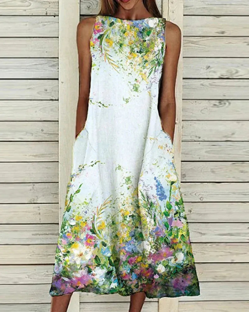 Loose Fit Summer Dress with Floral Pattern