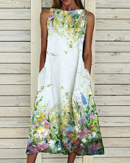 Loose Fit Summer Dress with Floral Pattern