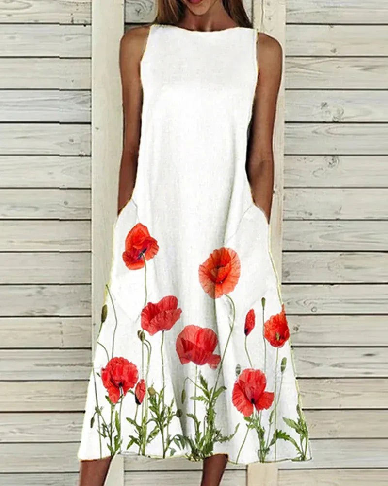 Loose Fit Summer Dress with Floral Pattern