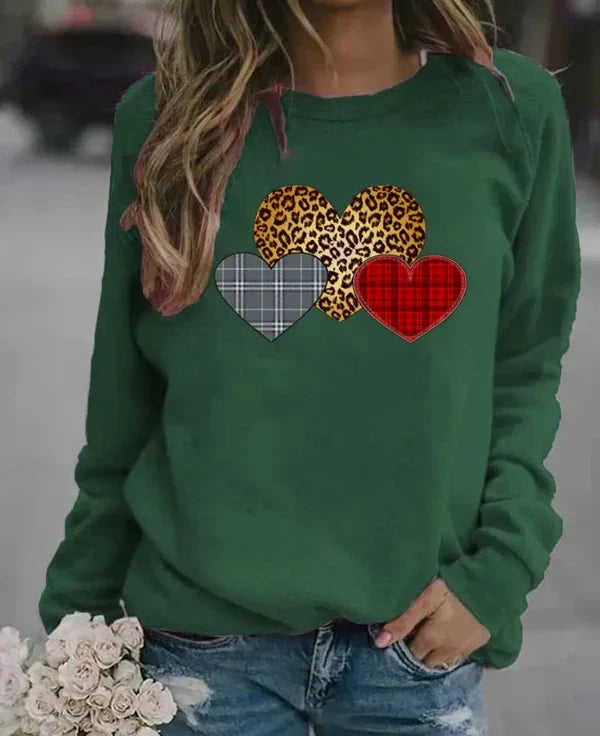 Comfy Women's Long Sleeve Heart Print Sweatshirt