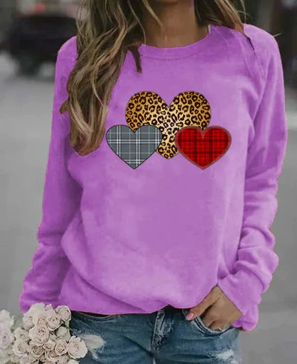 Comfy Women's Long Sleeve Heart Print Sweatshirt