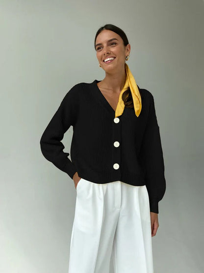 Cozy Women's V-Neck Button Cardigan Sweater - Nocini
