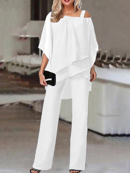 Ladies' 2-Piece Outfit - Casual Off Shoulder Top and Pants