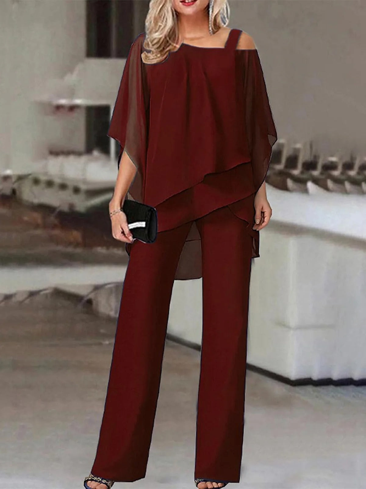 Ladies' 2-Piece Outfit - Casual Off Shoulder Top and Pants