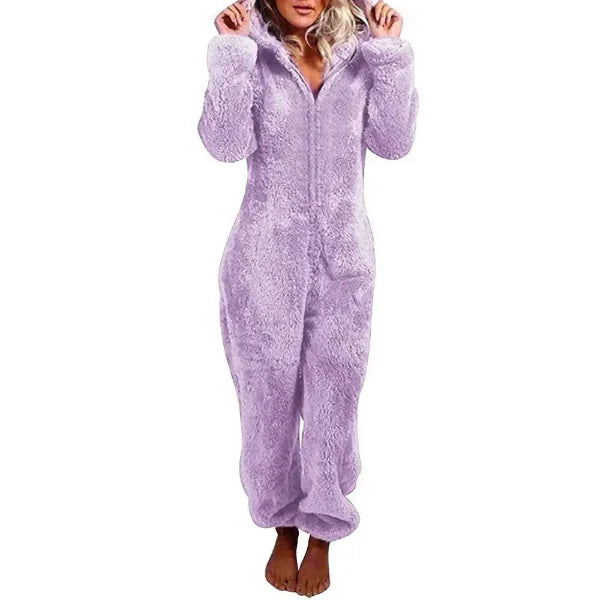 Cozy Women's Hooded Jumpsuit with Zipper Closure - Nocini