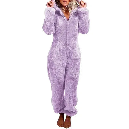 Cozy Women's Hooded Jumpsuit with Zipper Closure - Nocini