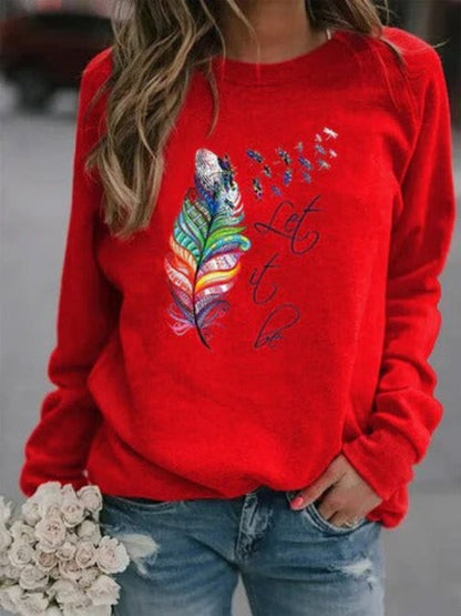 Cozy Women's Feather Print Long Sleeve Sweater