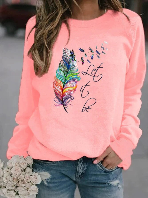 Cozy Women's Feather Print Long Sleeve Sweater