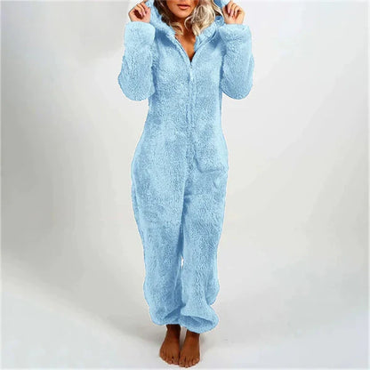 Cozy Women's Hooded Jumpsuit with Zipper Closure