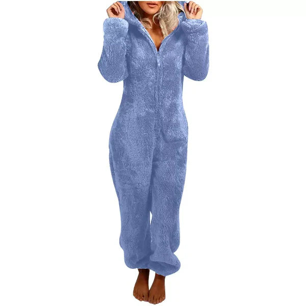 Cozy Women's Hooded Jumpsuit with Zipper Closure