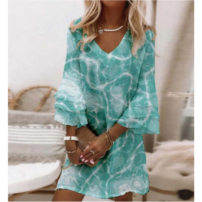 Casual V Neck Mini Dress with Short Sleeves