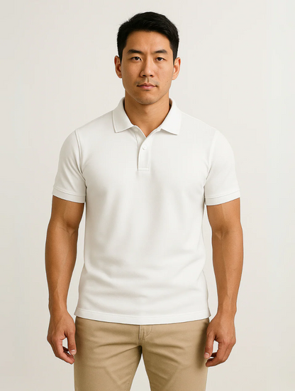 Classic White Mens Polo Shirt - Elegant Preppy Style
