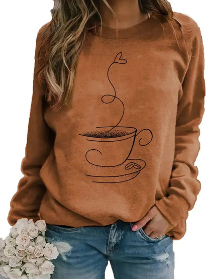 Comfy Women's Casual Sweatshirt with Coffee Design