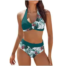 Women's Swimsuit Set - Padded Halter Top - Cheeky Thong Bottom