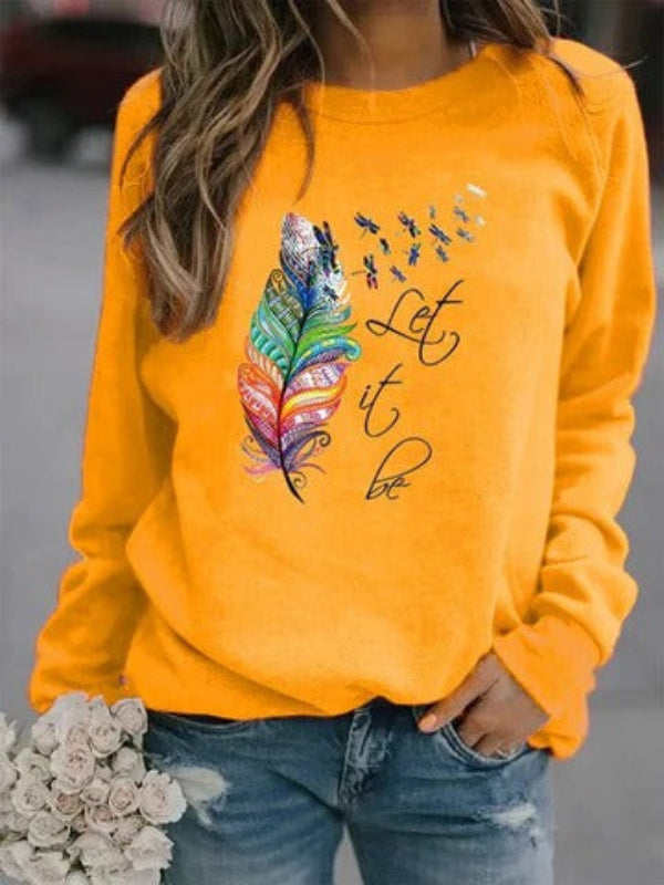 Cozy Women's Feather Print Long Sleeve Sweater