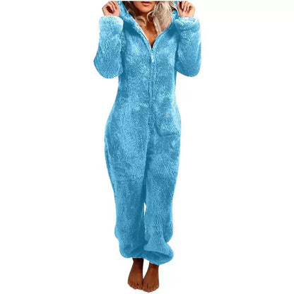 Cozy Women's Hooded Jumpsuit with Zipper Closure