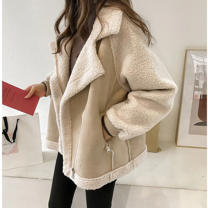 Women's Oversized Teddy Coat with Zip Pockets
