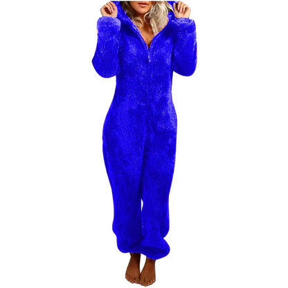 Cozy Women's Hooded Jumpsuit with Zipper Closure