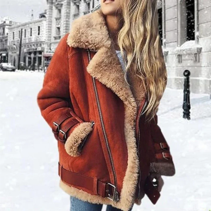 Large Faux Suede Women's Coat with Soft Lining - Nocini