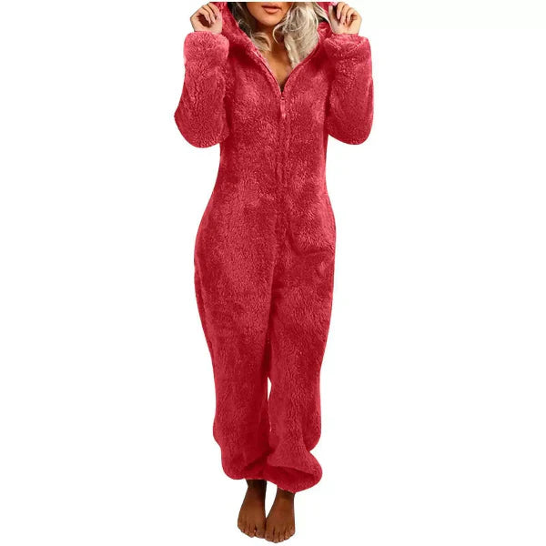 Cozy Women's Hooded Jumpsuit with Zipper Closure
