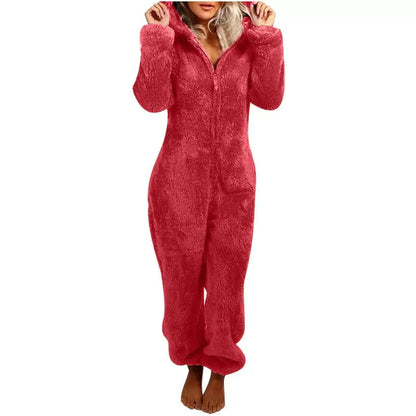 Cozy Women's Hooded Jumpsuit with Zipper Closure