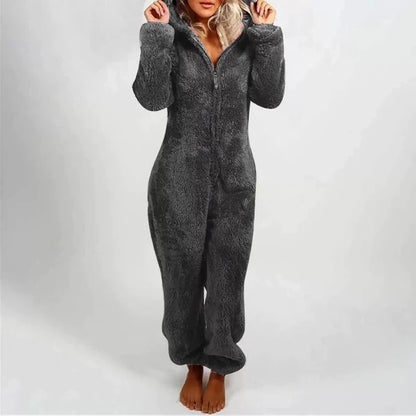 Cozy Women's Hooded Jumpsuit with Zipper Closure