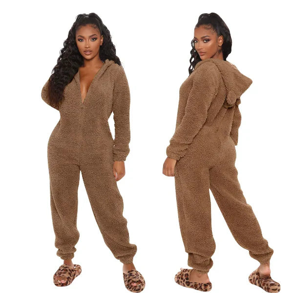 Cozy Women's Hooded Jumpsuit with Zipper Closure