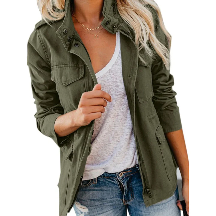 Casual Women's Utility Jacket with Zipper Closure - Nocini