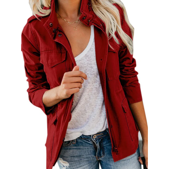 Casual Women's Utility Jacket with Zipper Closure