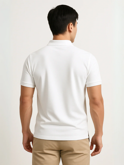 Classic White Mens Polo Shirt - Elegant Preppy Style
