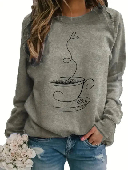 Comfy Women's Casual Sweatshirt with Coffee Design