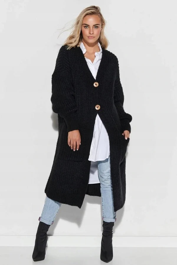 Warm Women's Oversized Long Coat with Big Pockets - Nocini
