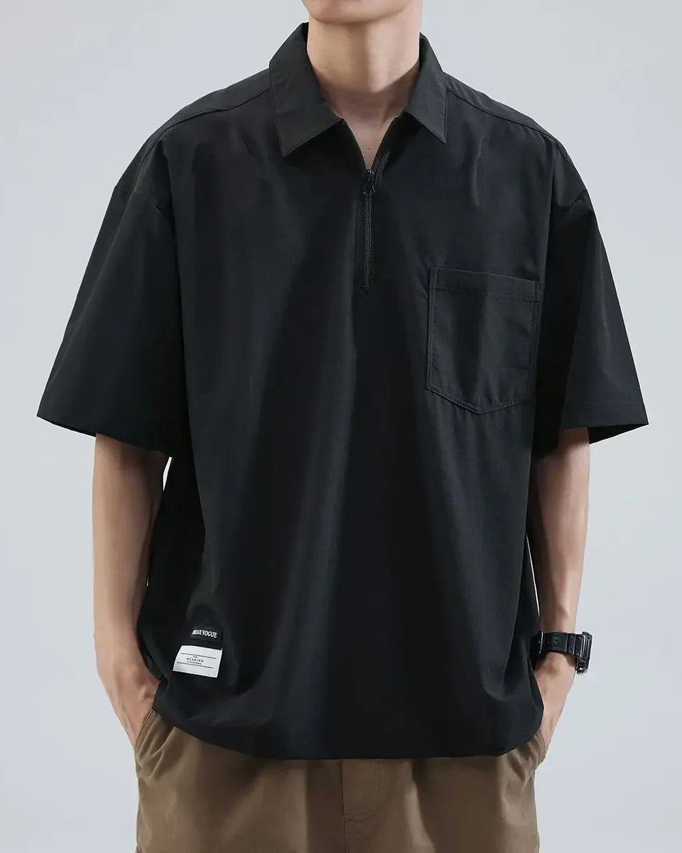 Relaxed Fit Zip Polo Shirt