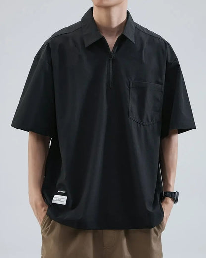 Relaxed Fit Zip Polo Shirt